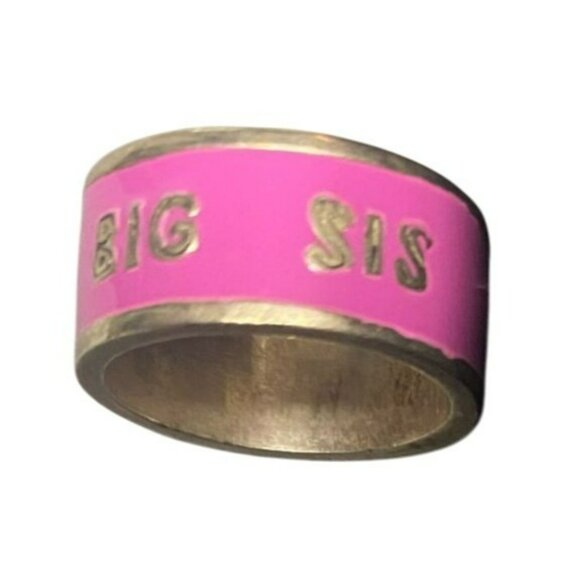 Big Sis Engraved Pink and Silver Tone Band Ring Size 6 - Picture 1 of 5